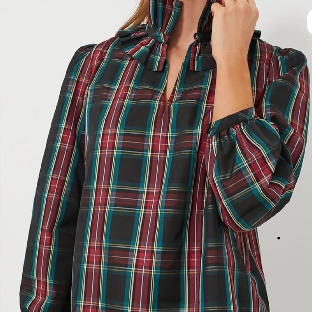 Tuckernuck Highland Tartan Plaid Ruffle Neck Blouse - Size XL